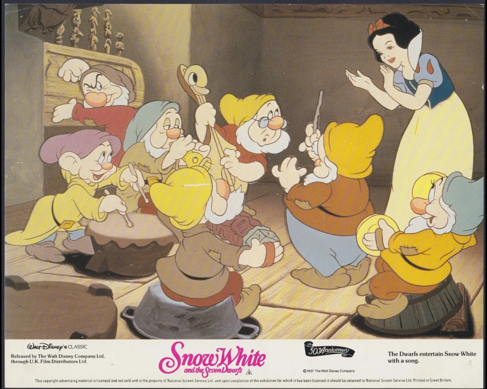 Snow White and the Seven Dwarfs 8x ORIGINAL UK FOH Lobby Cards Walt Disney RR, изображение 5