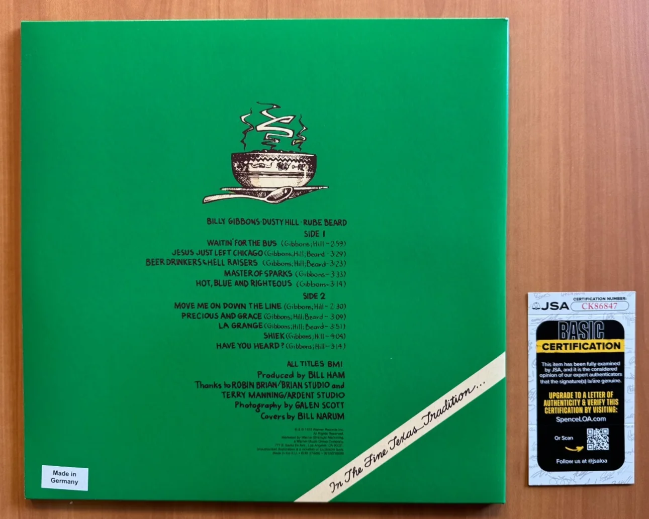 Billy Gibbons Signed Autographed Vinyl LP "Tres Hombres" ZZ Top JSA COA, изображение 3