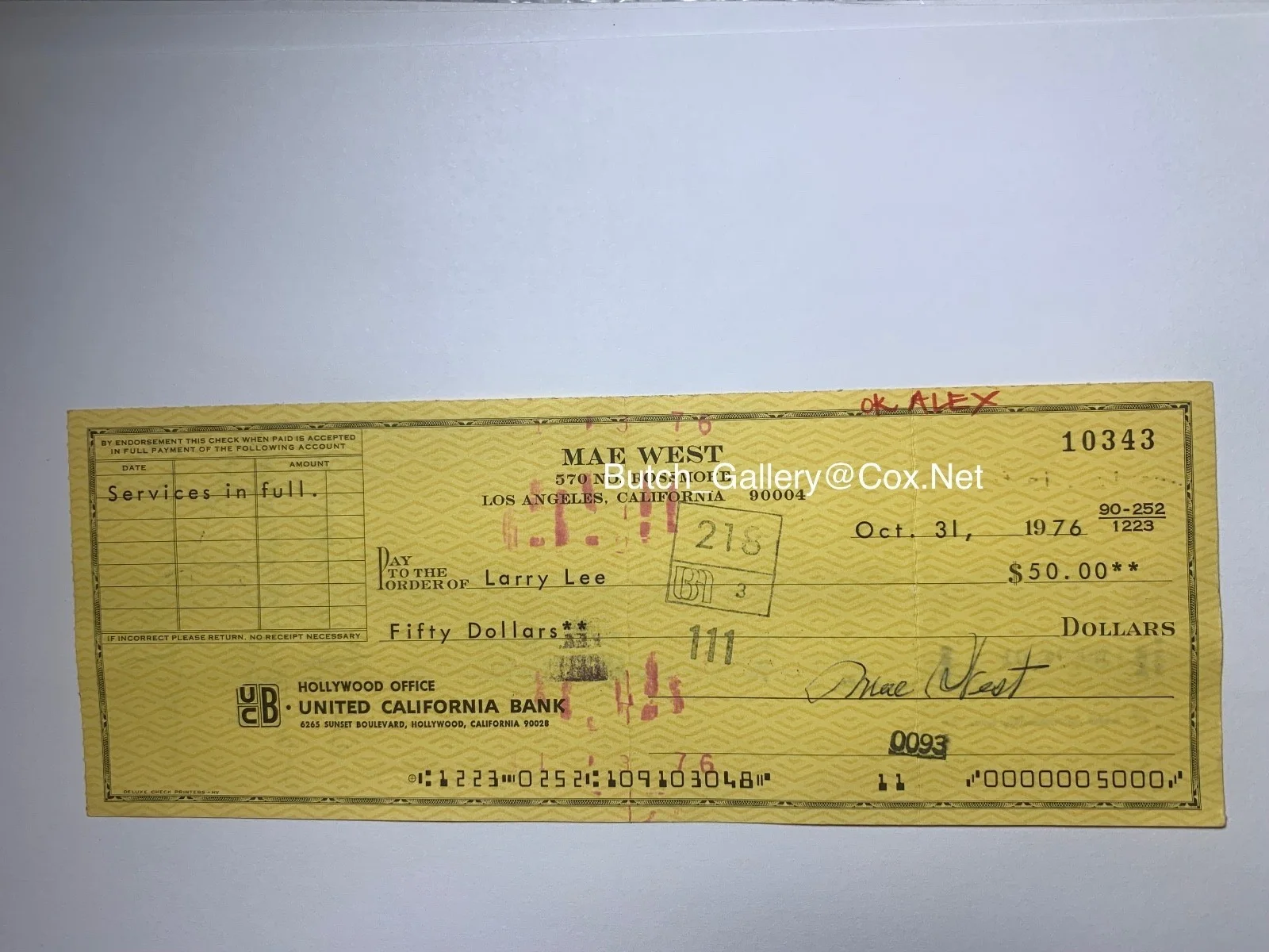 Mae West — MAE WEST personal checks hand signed original autograph, image 3