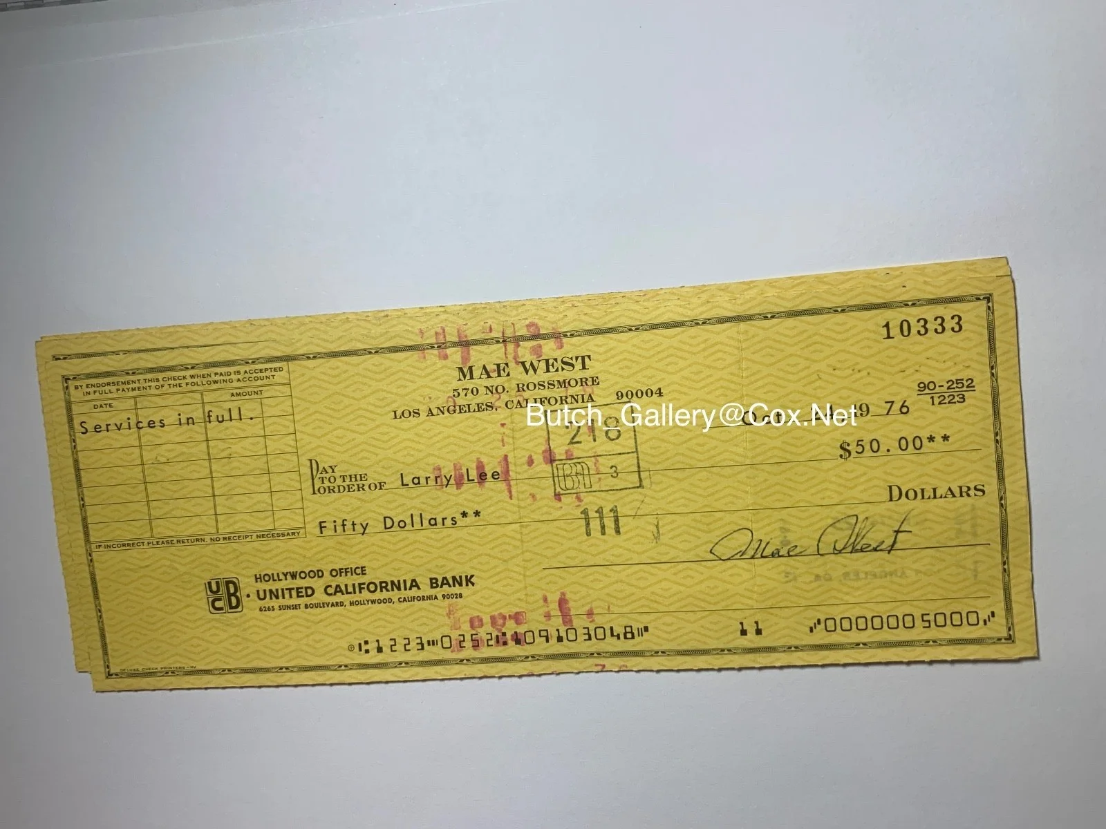 Mae West — MAE WEST personal checks hand signed original autograph, image 4