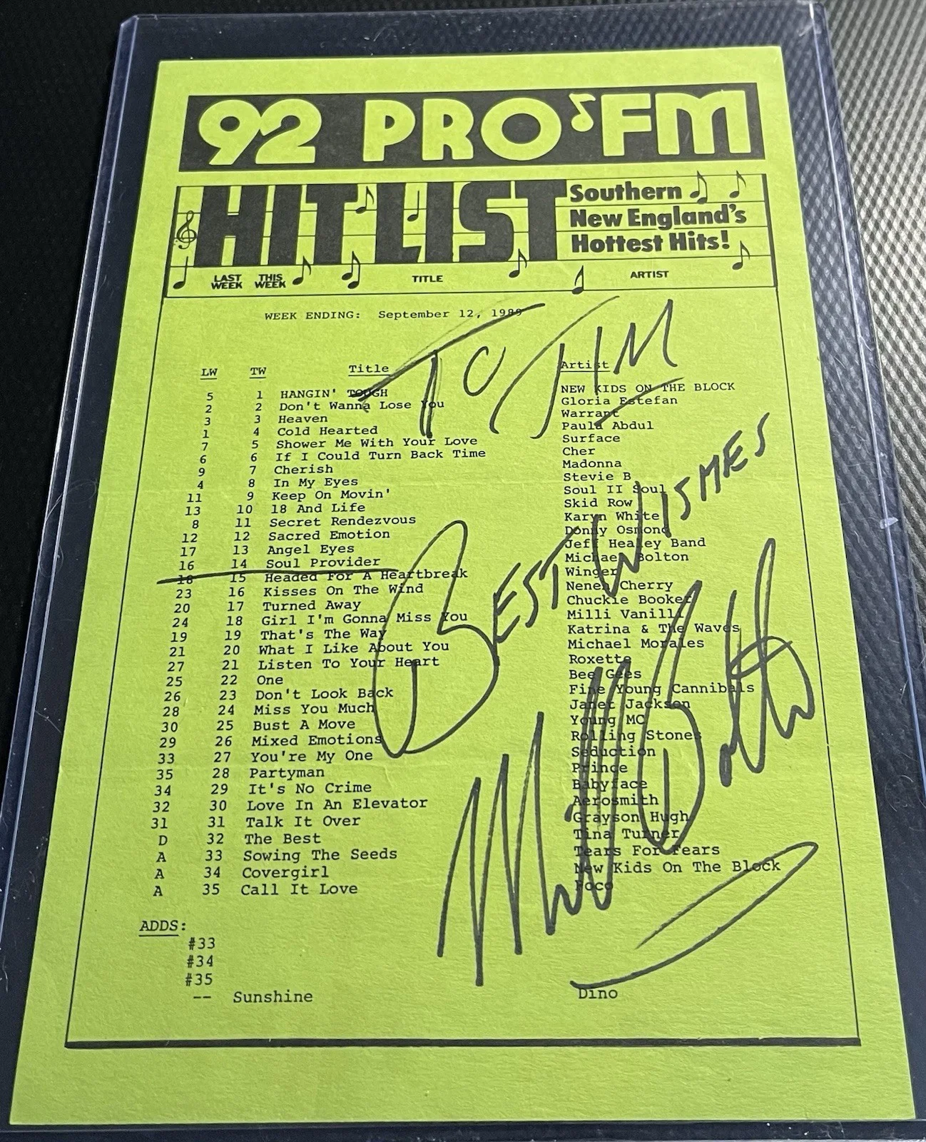 Michael Bolton Legendary Singer Signed 9.12.89 Hit List Sheet w/ Top Loader, COA, image 4