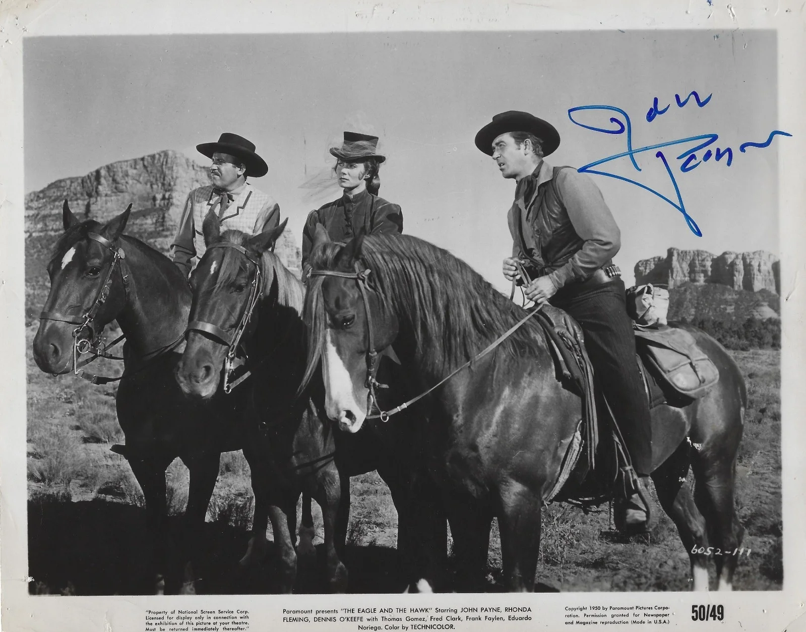 John Payne — JOHN PAYNE Signed 8 x 10 Photo Rhonda Fleming Fred Clark The Eagle & The Hawk