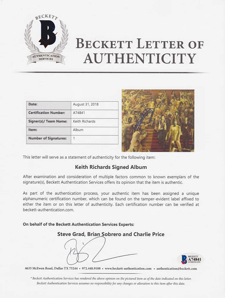 Keith Richards — Keith Richards Rolling Stones Signed It's Only Rock And Roll Album Beckett COA, изображение 3