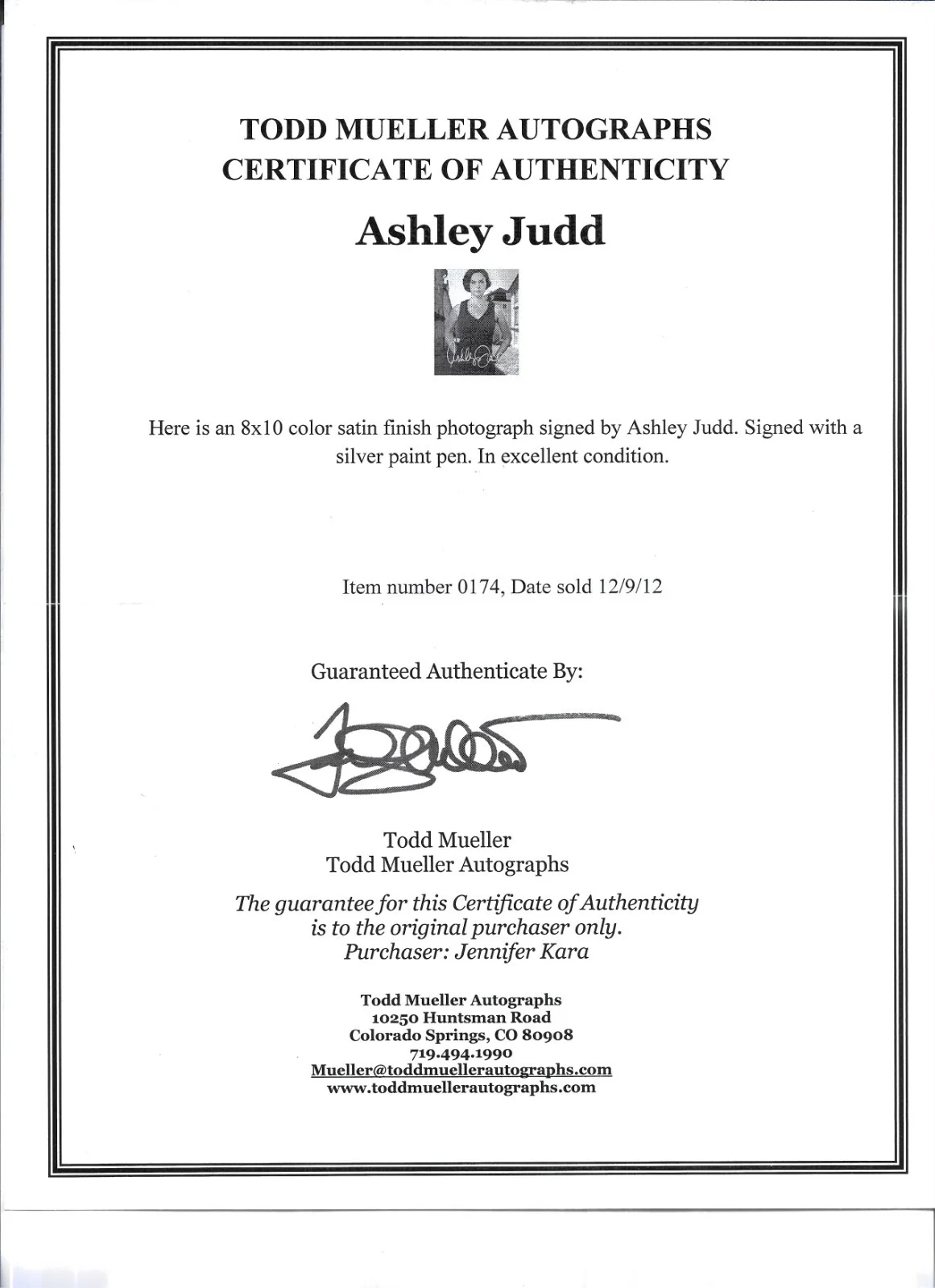 Ashley Judd — Ashley Judd Autographed Photo 3/10 w COA ** 2 for 1 Special **, изображение 2