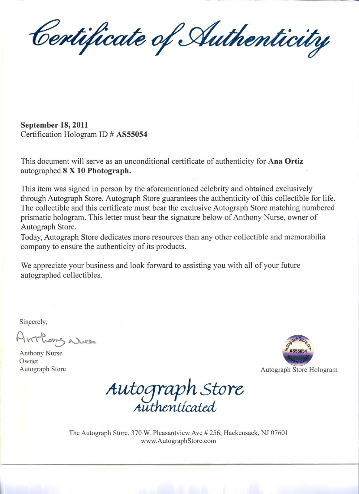 Ana Ortiz — Ana Ortiz Autographed Photo 9 w/ COA, изображение 2