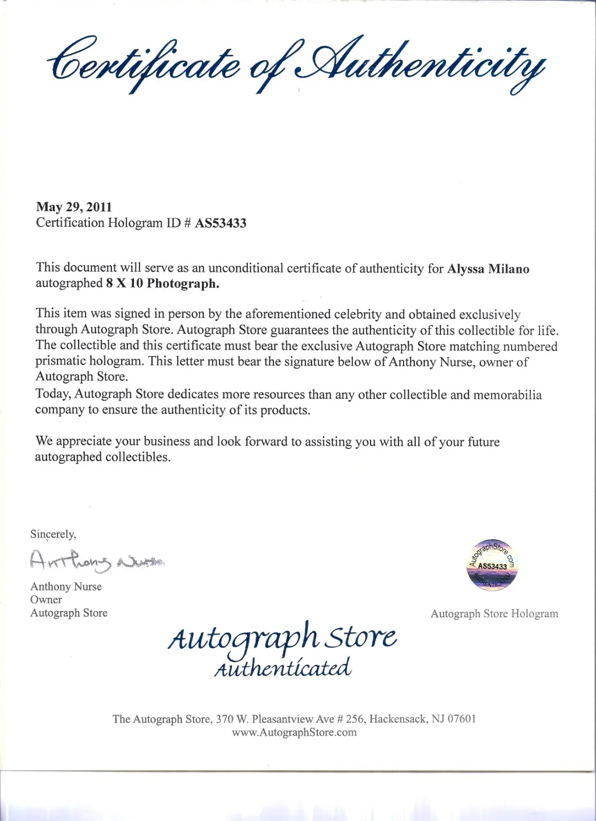 Alyssa Milano — Alyssa Milano Autographed Photo 2 w/ COA, image 2