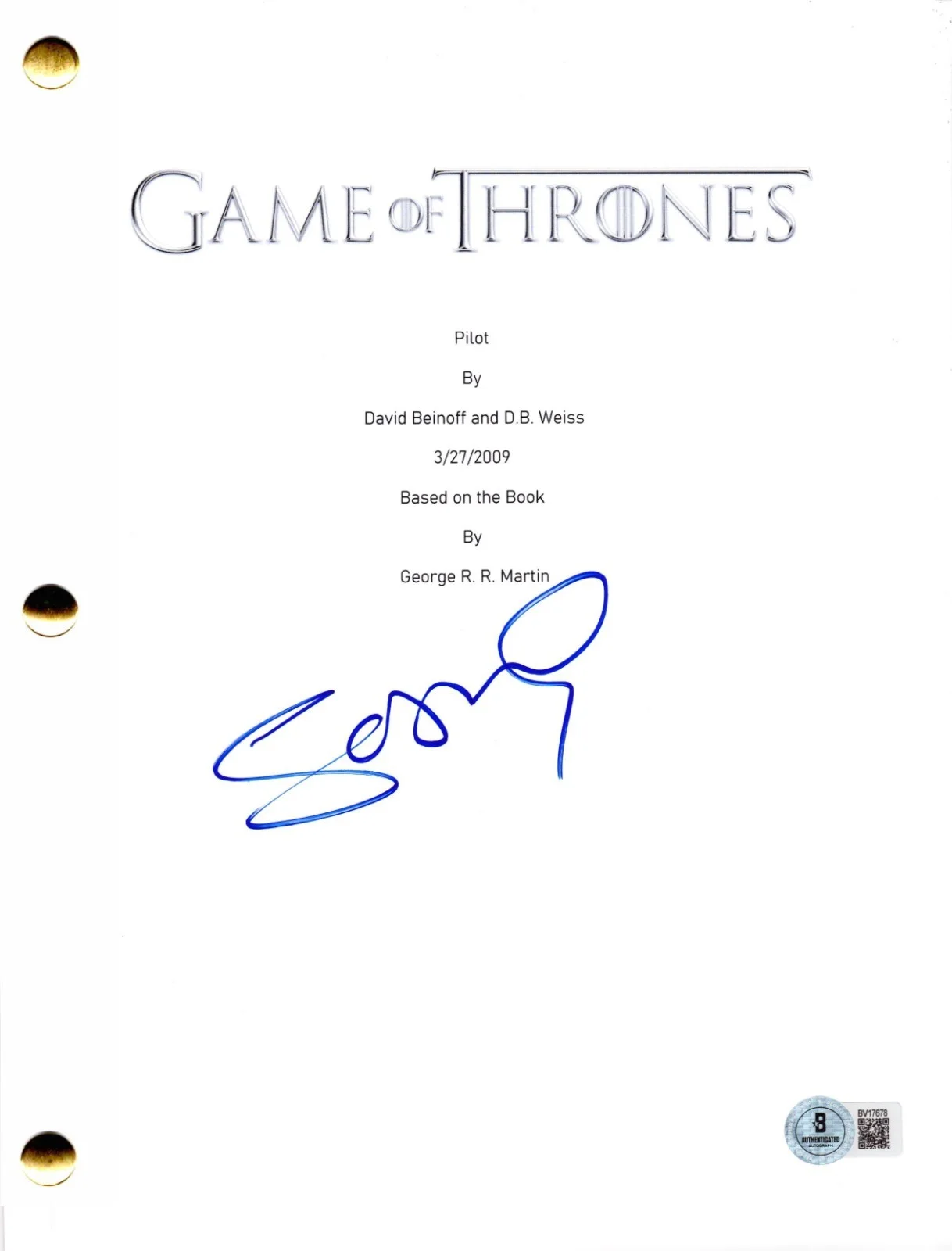 Sophie Turner — Sophie Turner Signed Game of Thrones Pilot Script Authentic Autograph Beckett