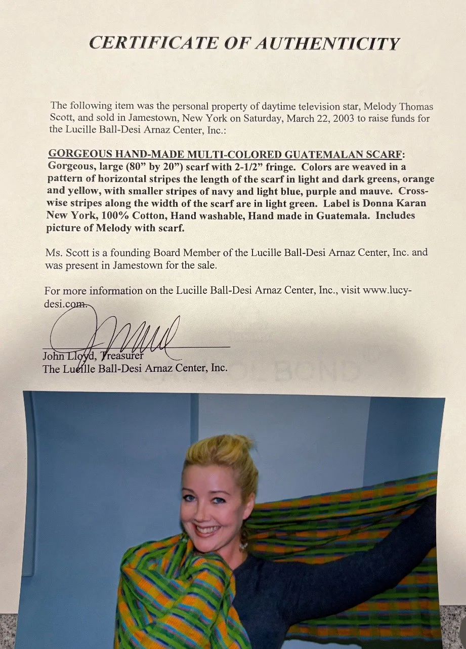 Melody Thomas Scott — Young And The Restless Star MELODY THOMAS SCOTT Owned Worn Multi-colored SCARF, изображение 4