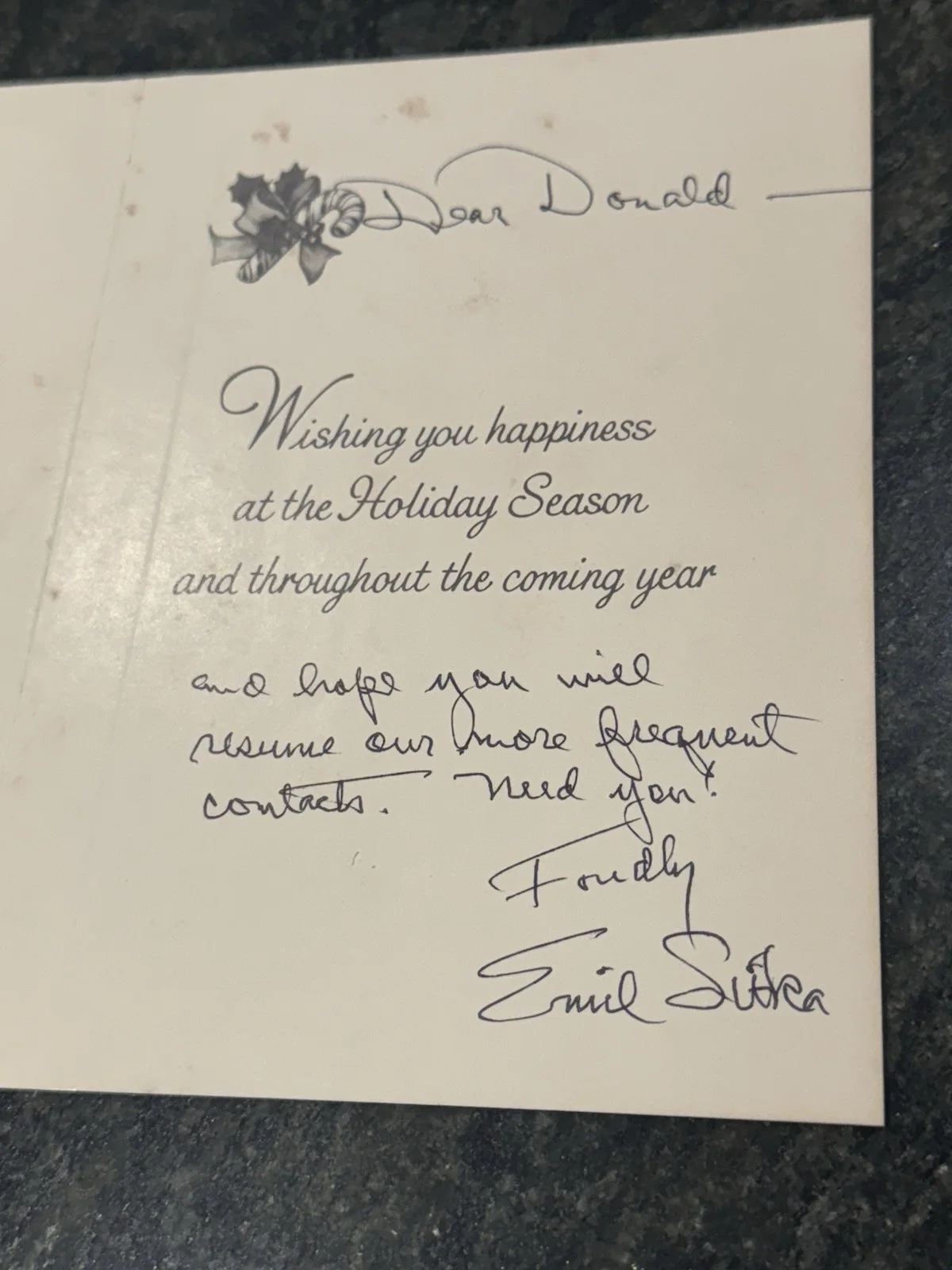 3 Stooges Emil Sitka Signed greeting Card 1988 W/Envelope, image 2