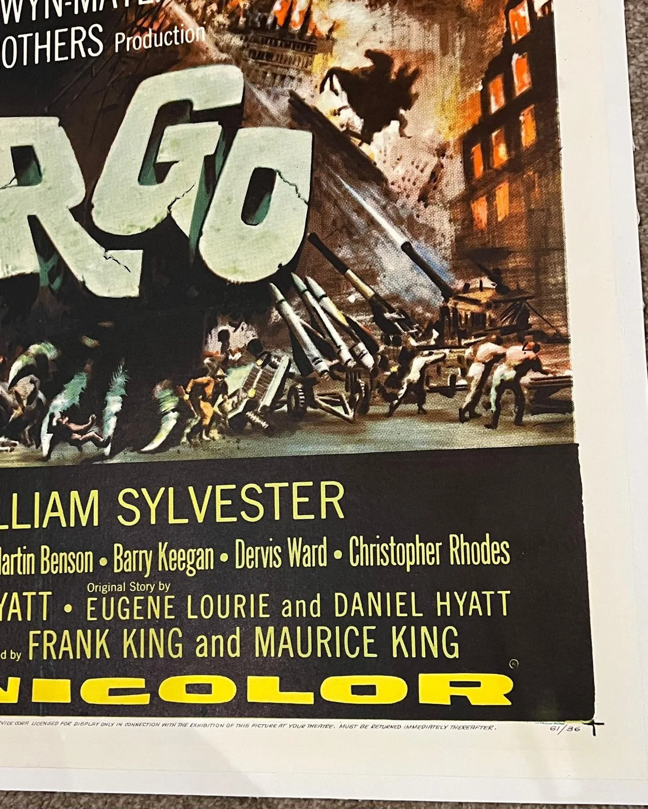 GORGO US 1 Sheet LINEN BACKED Film Poster 1961 BILL TRAVERS WILLIAM SYLVESTER, изображение 4