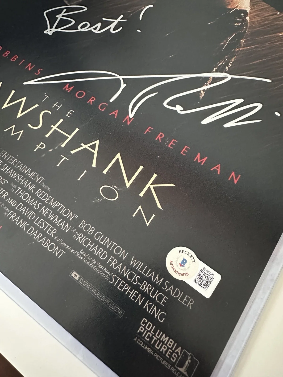 Rare Shawshank Redemption Movie Poster Tim Robins Signed Beckett Certified, image 2