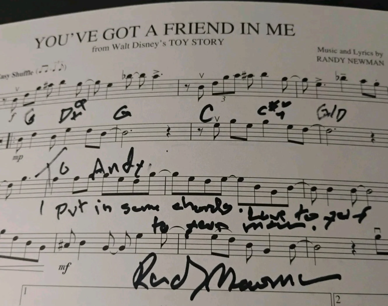 RANDY NEWMAN TOY STORY SIGNED SKETCH 10X12 SHEET MUSIC GOT A FRIEND IN ME PROOF, изображение 2