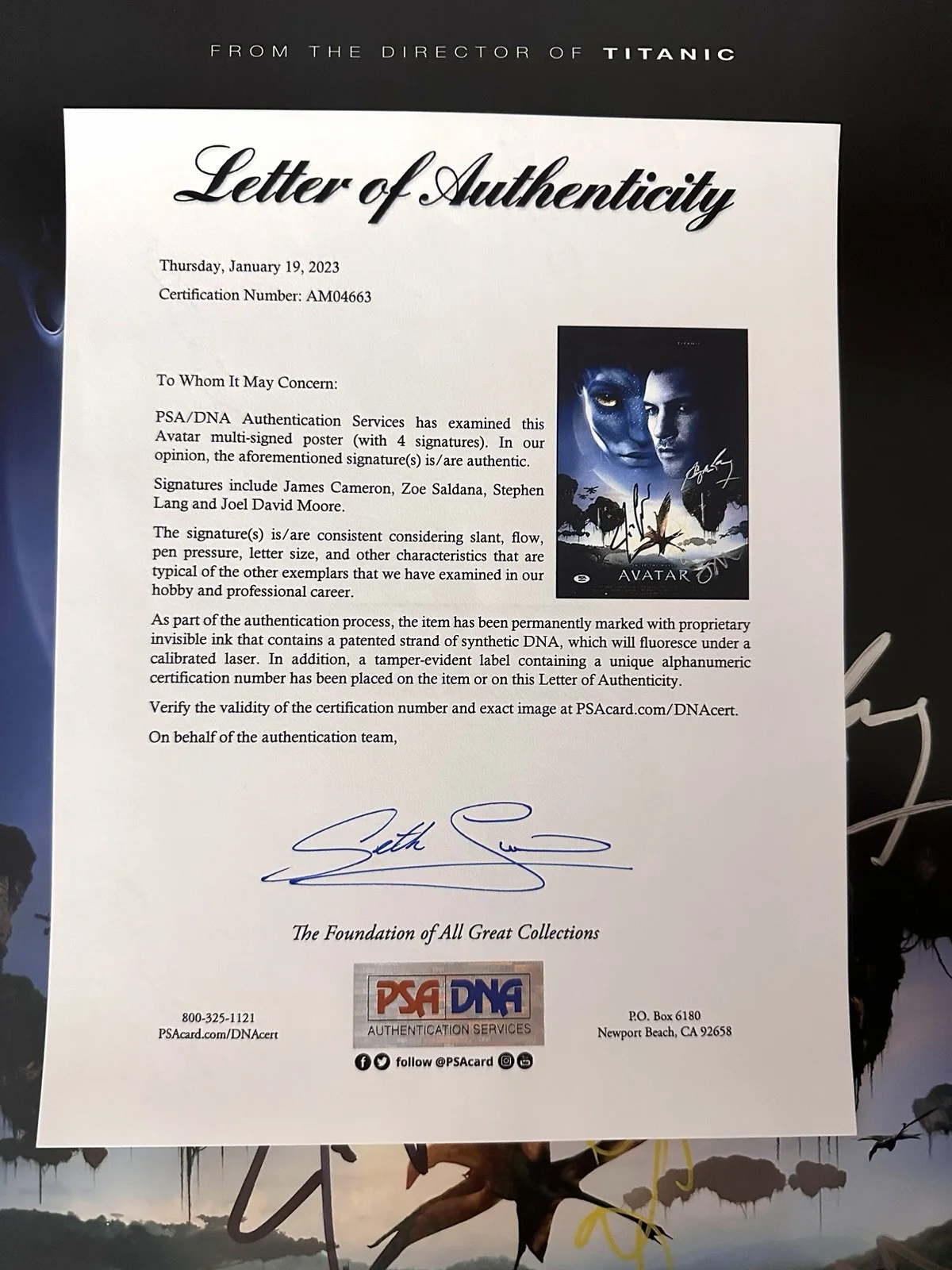 Rare Avatar 2009 12X18SIGNED James Cameron & cast Signed Poster PSA With LOA, изображение 4