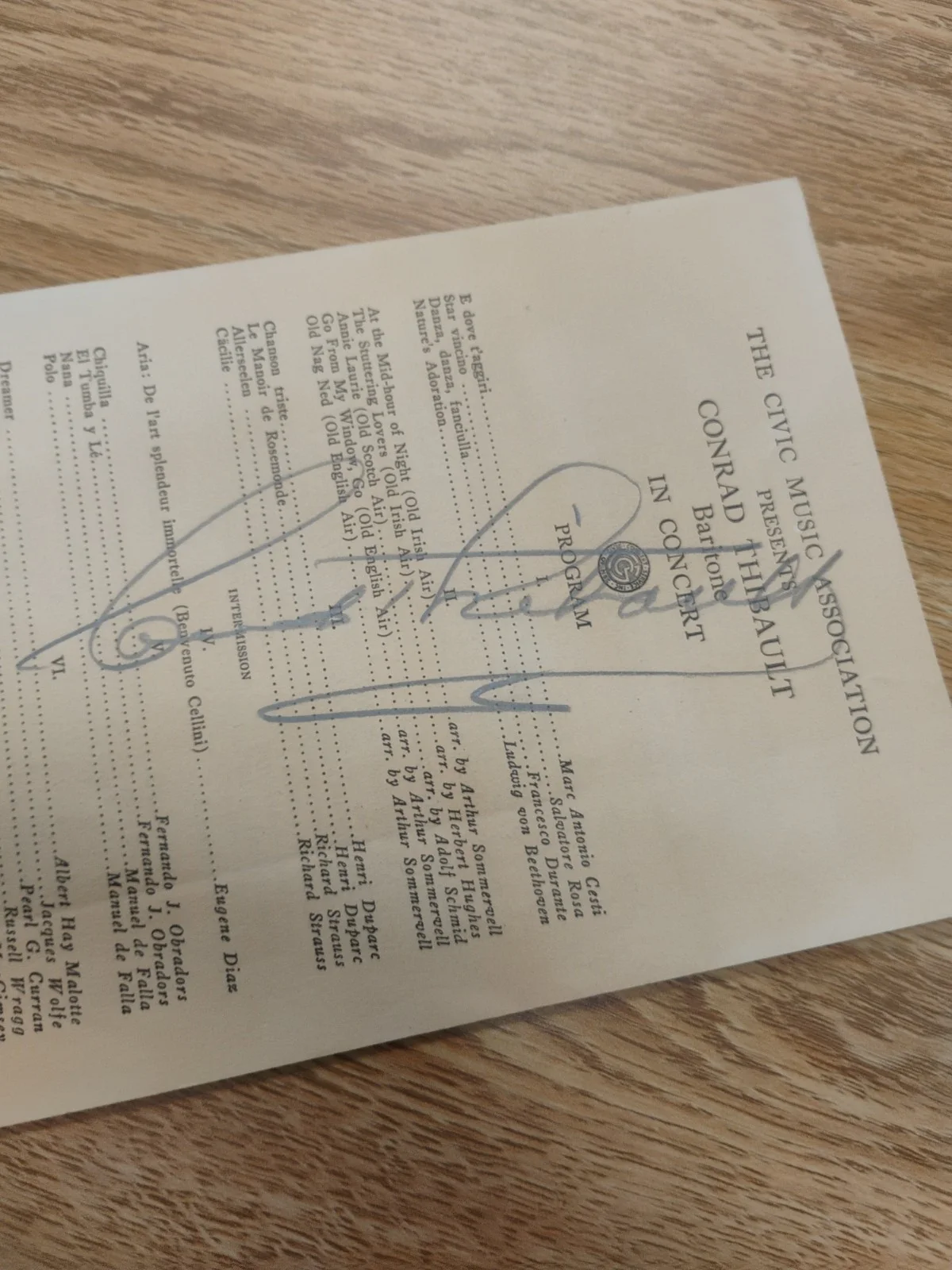 Singer Baritone CONRAD THIBAULT Vintage Signed Concert Program Playbook Bill, image 2