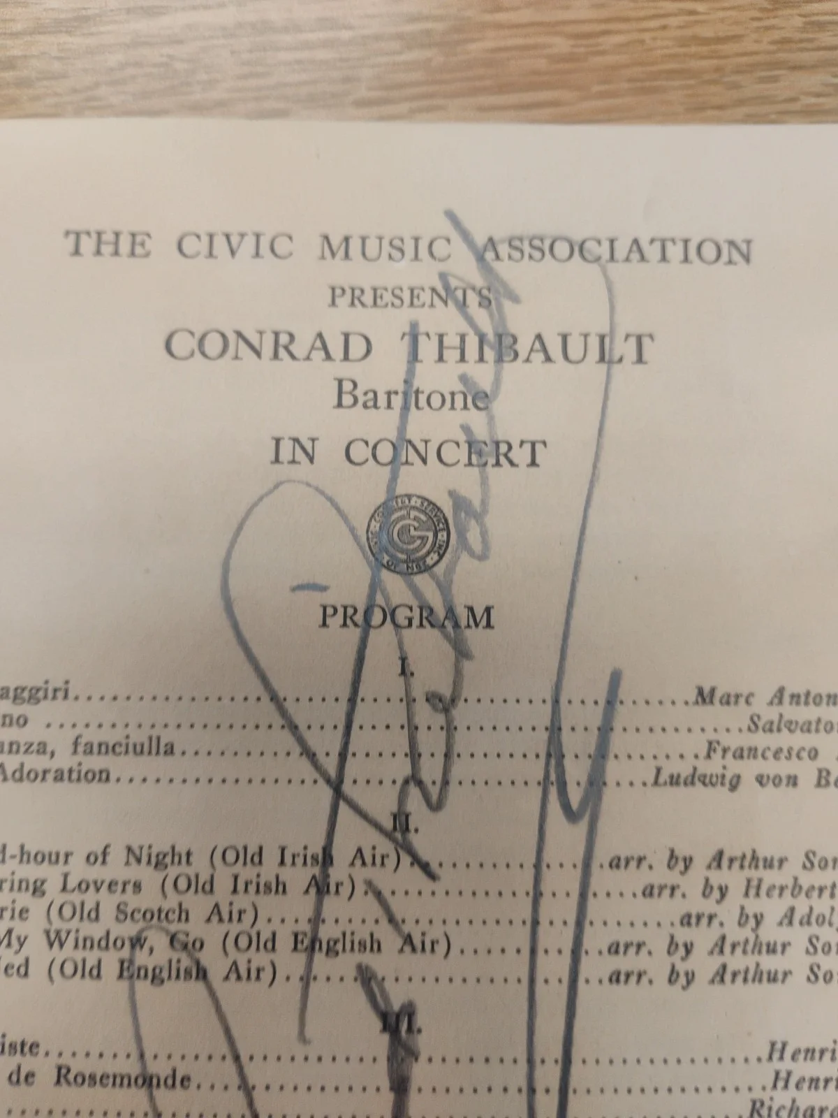 Singer Baritone CONRAD THIBAULT Vintage Signed Concert Program Playbook Bill, image 3