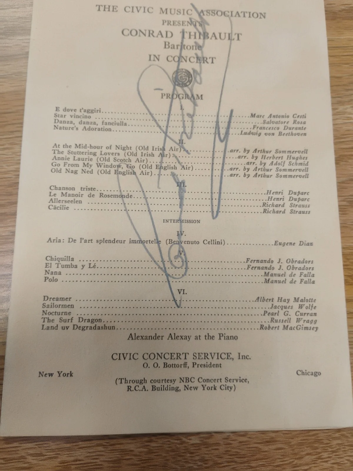 Singer Baritone CONRAD THIBAULT Vintage Signed Concert Program Playbook Bill, image 4
