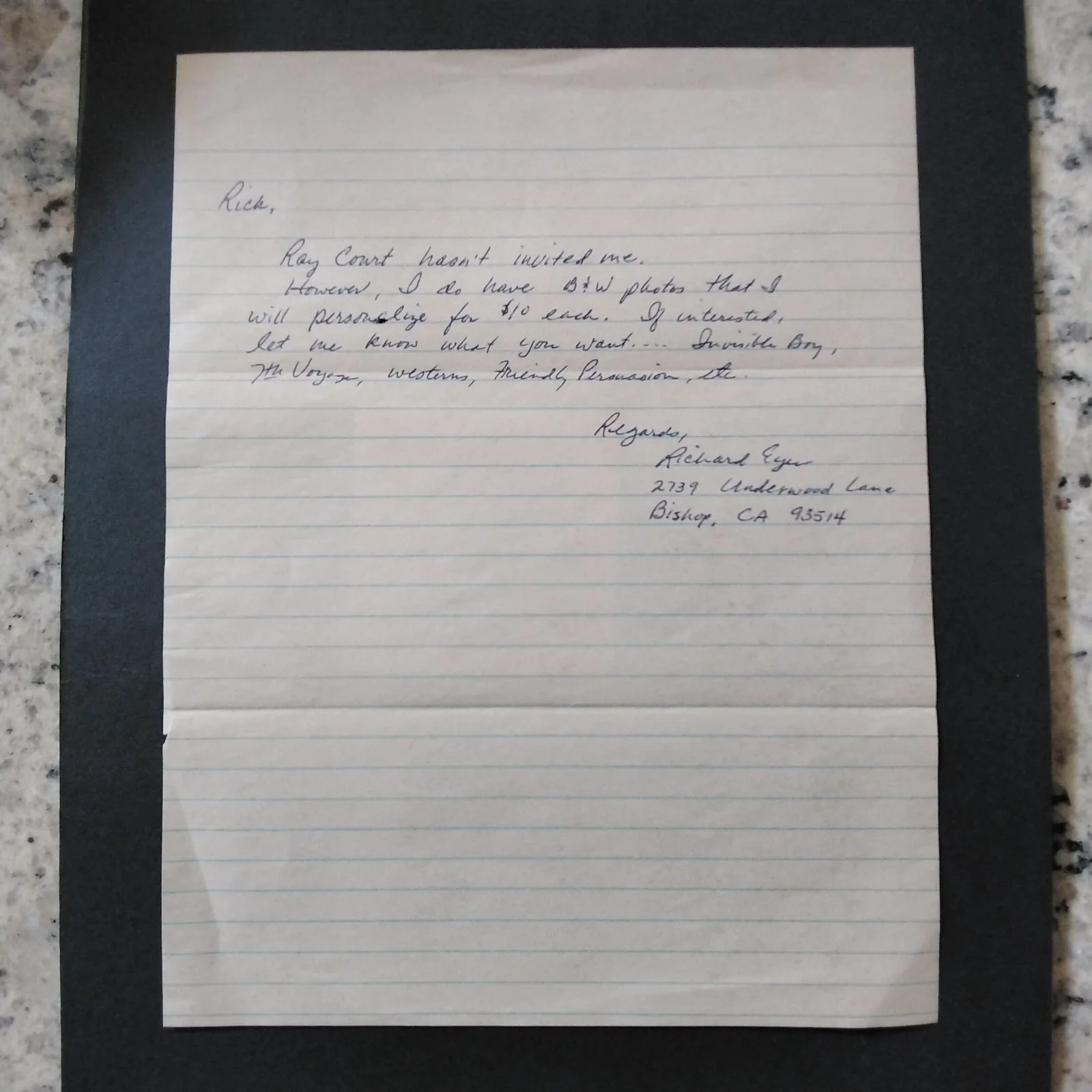 Richard Eyer SIGNED Letter Photo Film TV Actor Friendly Persuasion Invisible Boy, изображение 5
