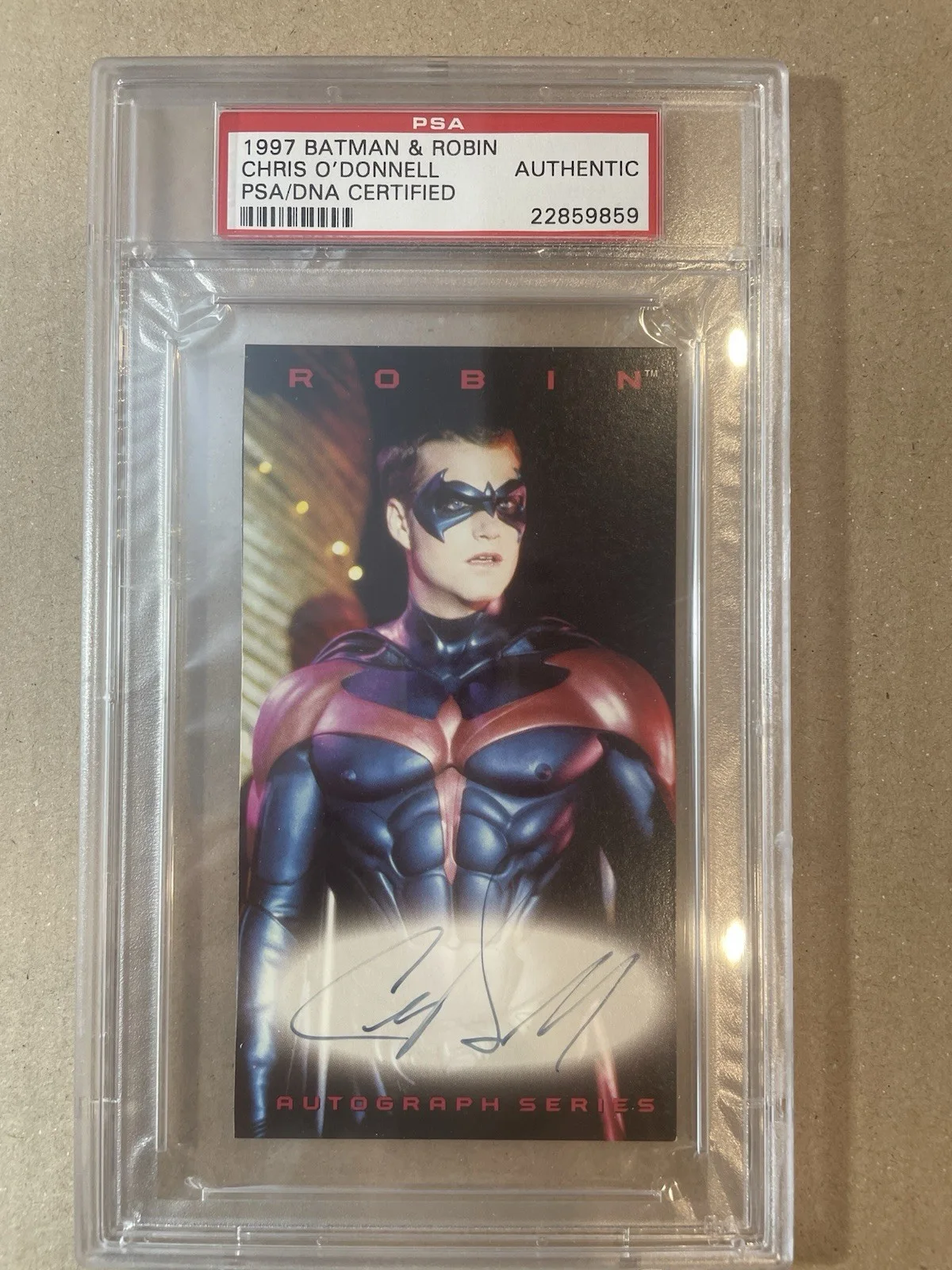 CHRIS O'DONNELL — CHRIS O'DONNELL Signed Auto 1997 Skybox Batman & Robin Card PSA/DNA Slabbed