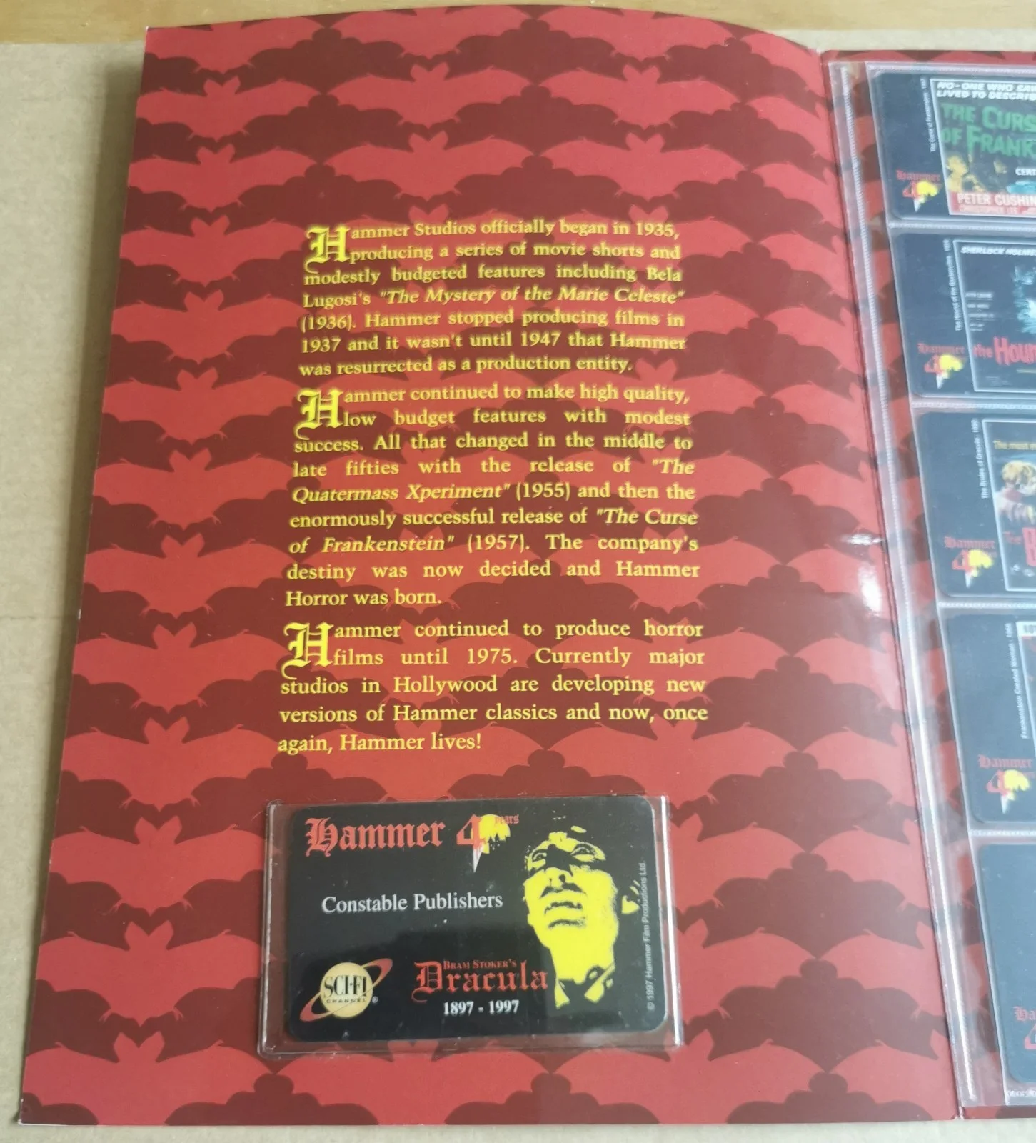Hammer Telephone Card Set - 40 Years of Horror Ltd Edn, with COA, unused, изображение 2
