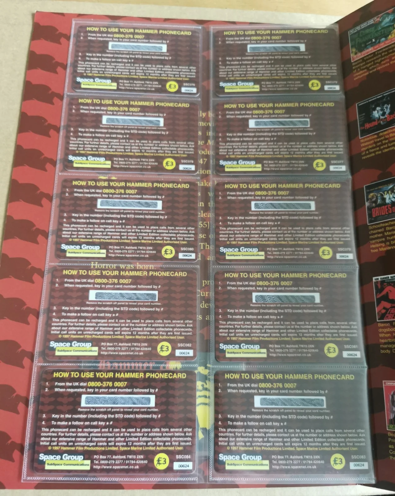 Hammer Telephone Card Set - 40 Years of Horror Ltd Edn, with COA, unused, изображение 4