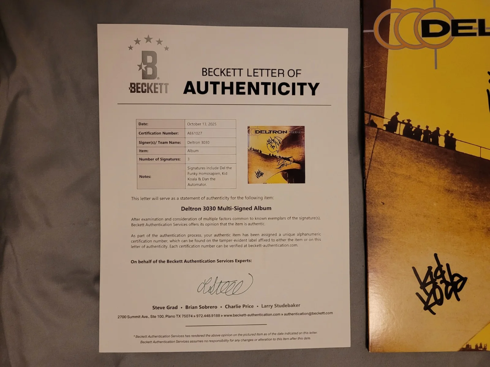 Deltron signed autographed x3 Deltron 3030 vinyl LP record Beckett BAS COA LOA, изображение 5