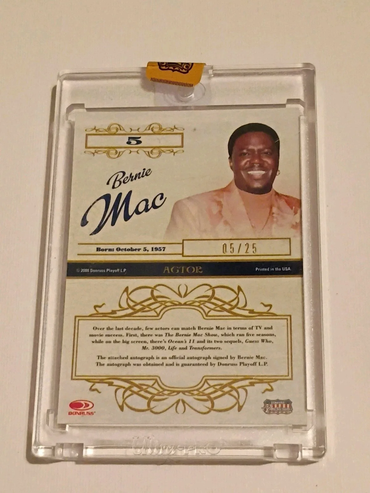 Bernie Mac Donruss Celebrity Cuts 2008 Autograph 05/25 + Swatch 27/50 Combo Lot, image 4