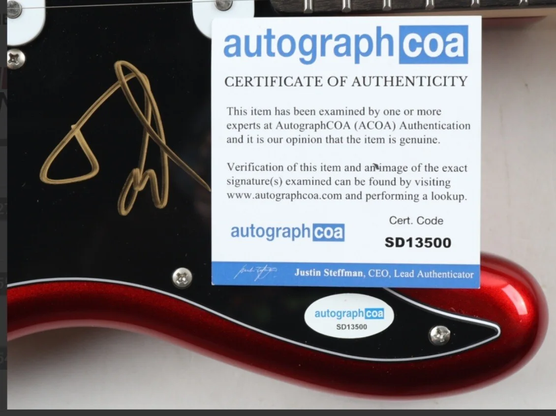 Dave Grohl Nirvana Foo Fighters ACOA Autographed Signed Guitar Stratocaster Red, image 5
