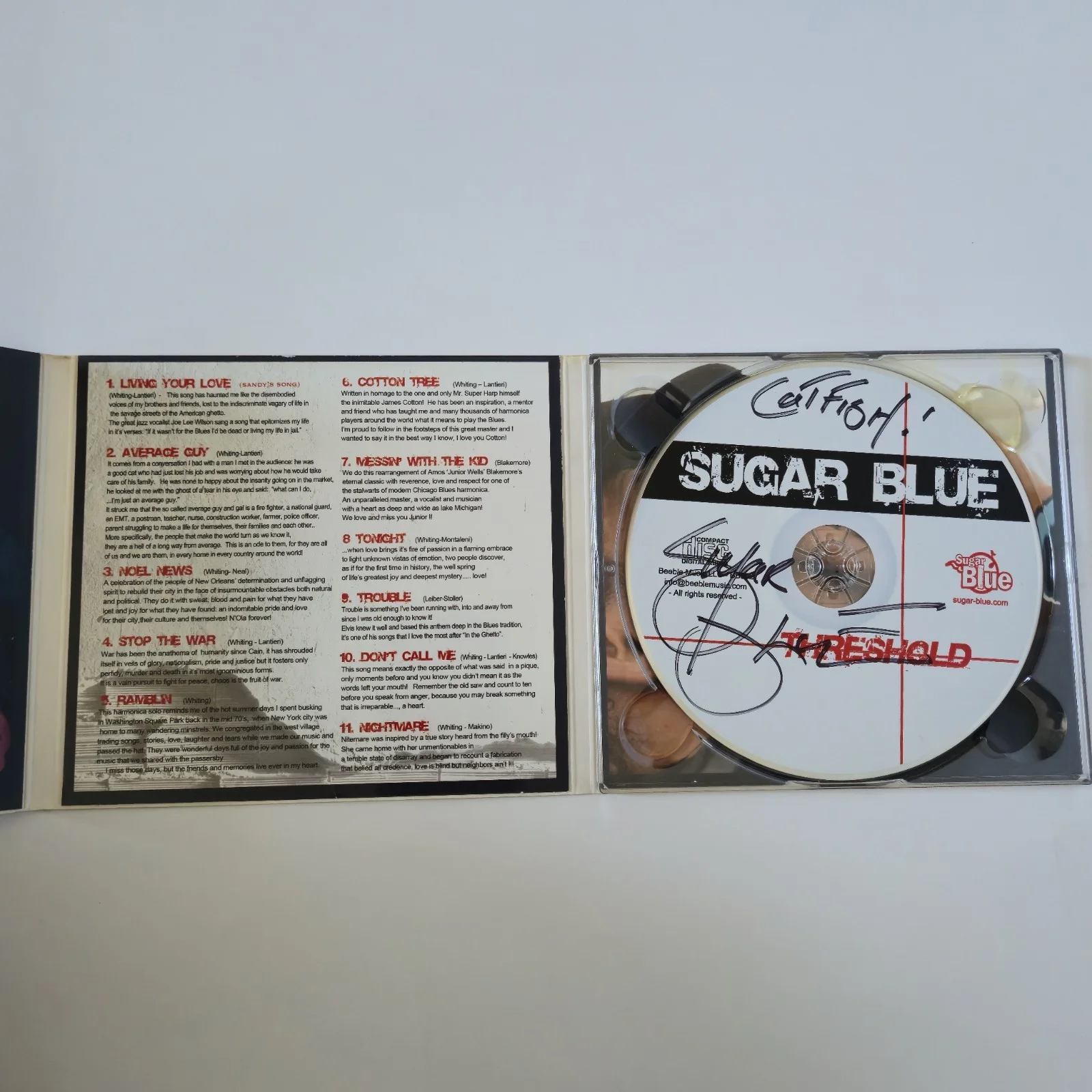 Sugar Blue Threshold CD, Autographed Signed Blues Harmonica Legend Rare, image 5