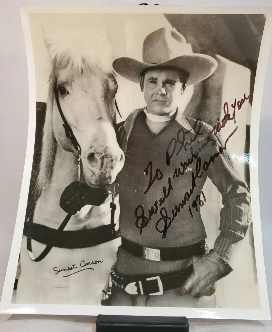 Sunset Carson - Western Film Actor - Signed 8x10 Photograph Inscription 1981, изображение 3