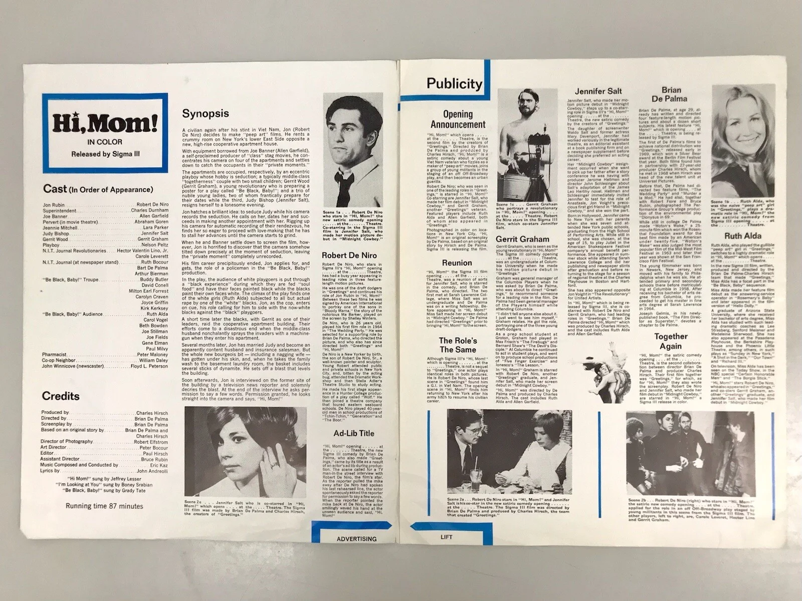 HI MOM Original Movie Press Booklet ROBERT DE NIRO BRIAN DE PALMA ALLEN GARFIELD, изображение 3