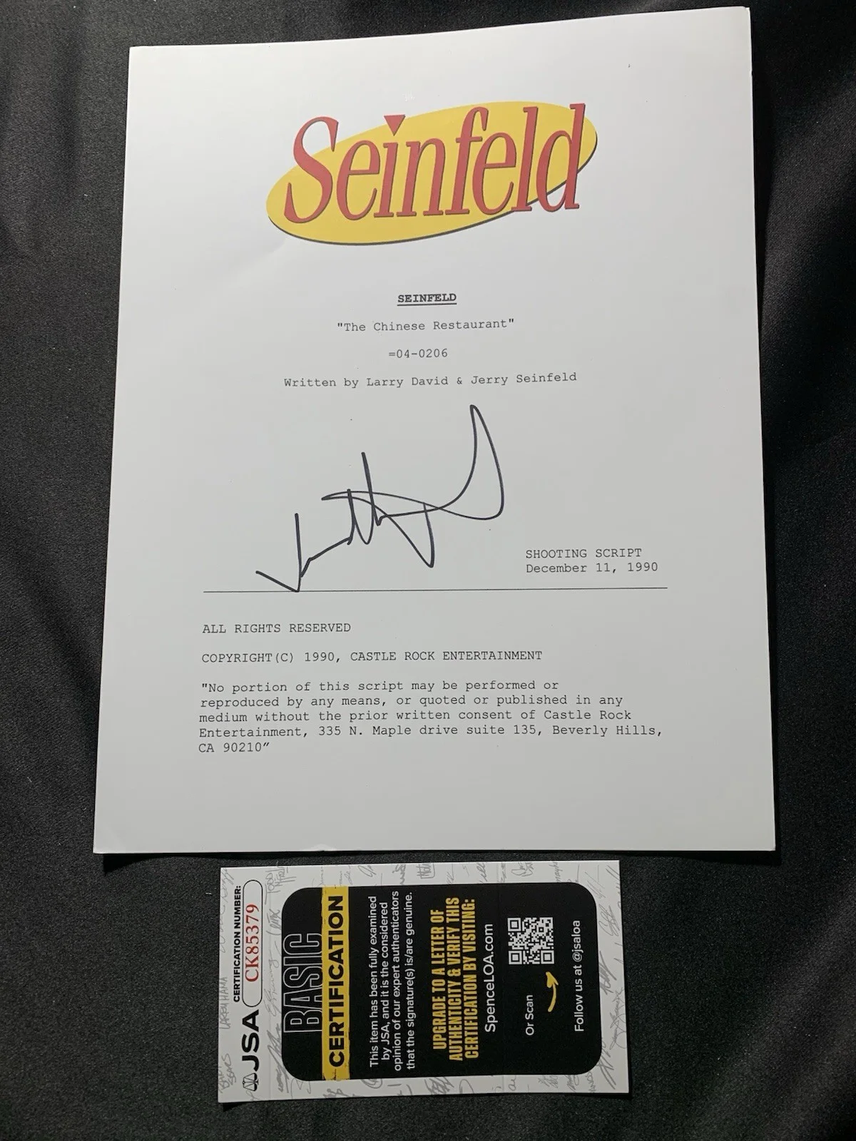JASON ALEXANDER SIGNED The Chinese Restaurant Script Cover Seinfeld JSA Coa, image 3