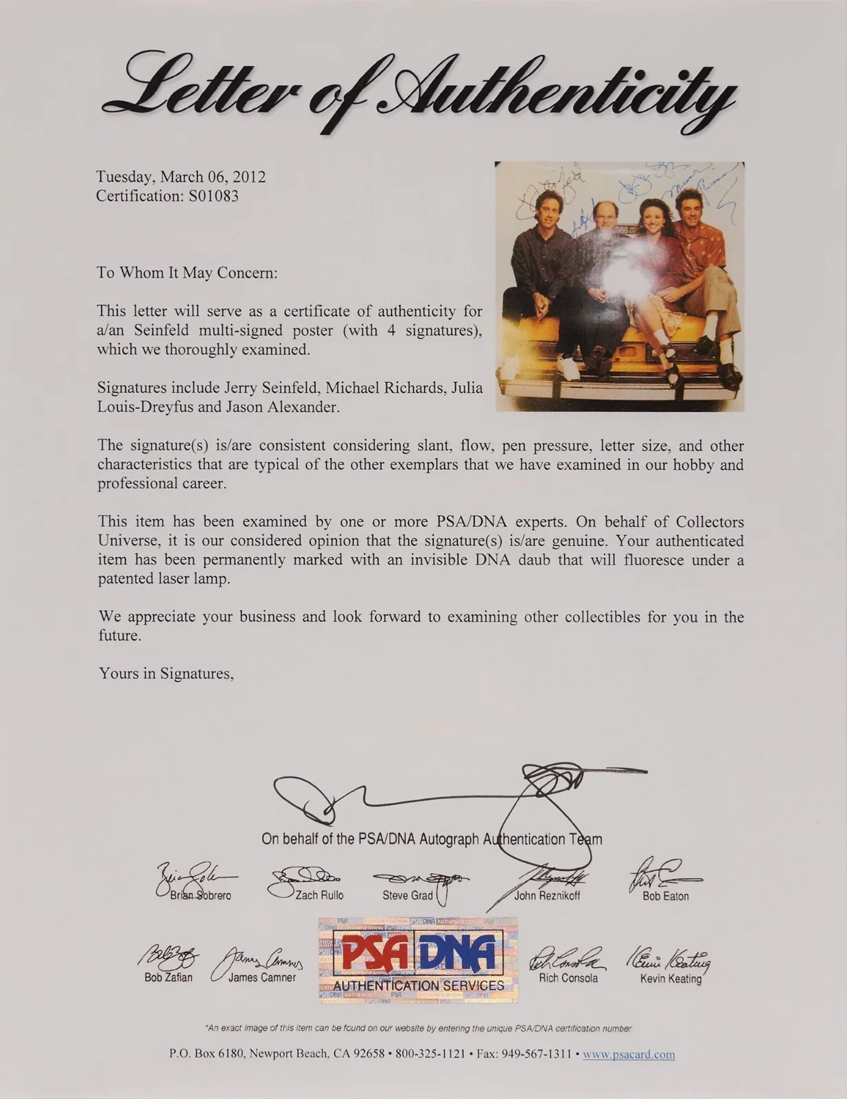 Seinfeld Cast Signed Poster 24x36 Jerry Alexander Richards Dreyfus PSA PSA/DNA, image 2
