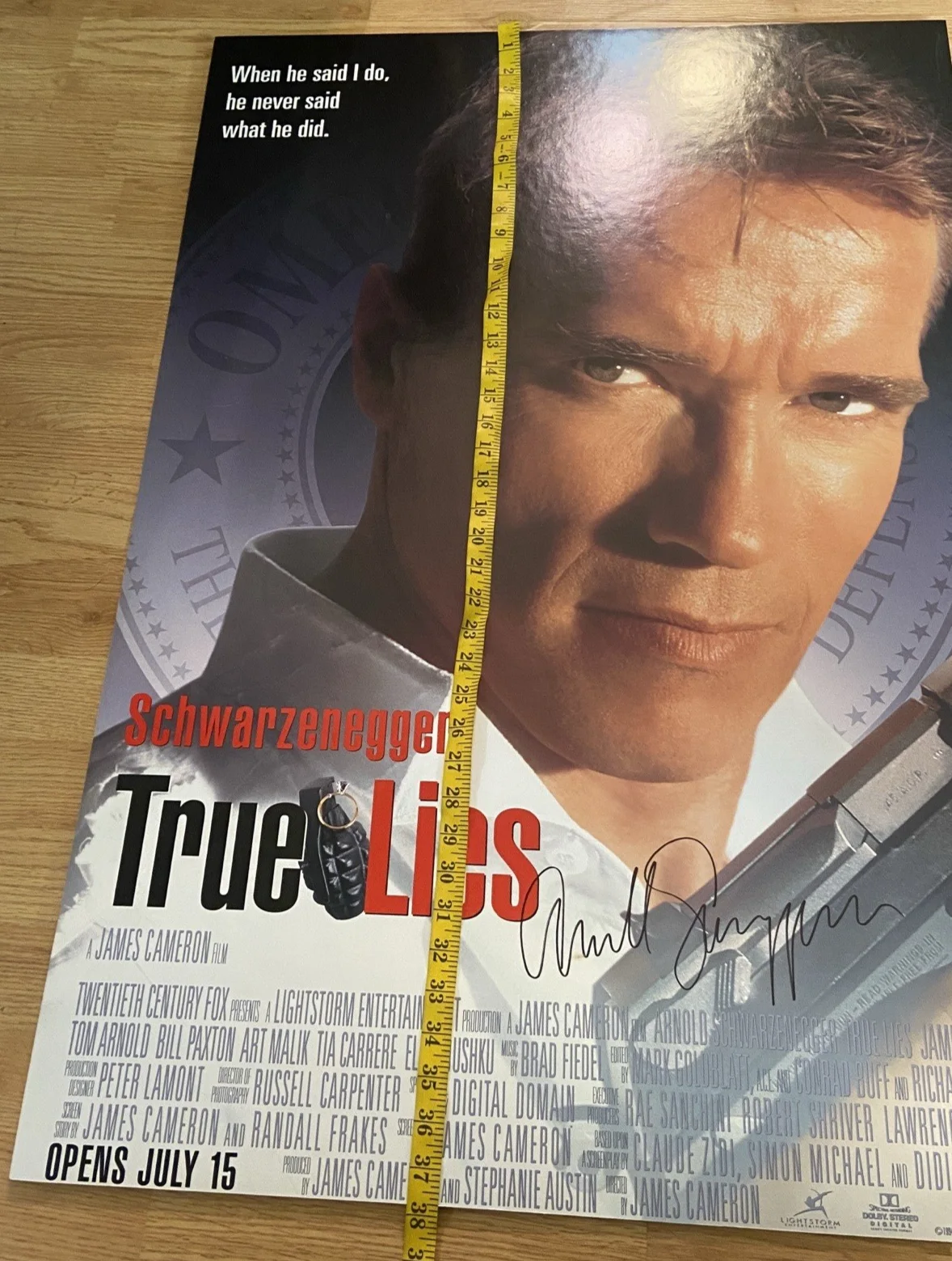 Arnold Schwarzenegger — Arnold Schwazenegger Signed True Lies Movie Poster 38" x 25.5" w/ COA Play Ball, изображение 4