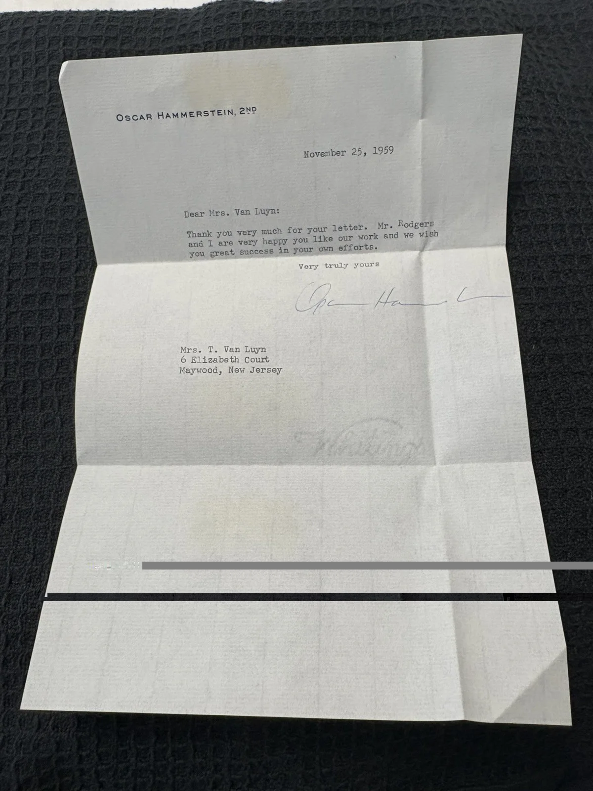 OSCAR HAMMERSTEIN II November 1959 Typed Letter on letterhead Autograph, изображение 5