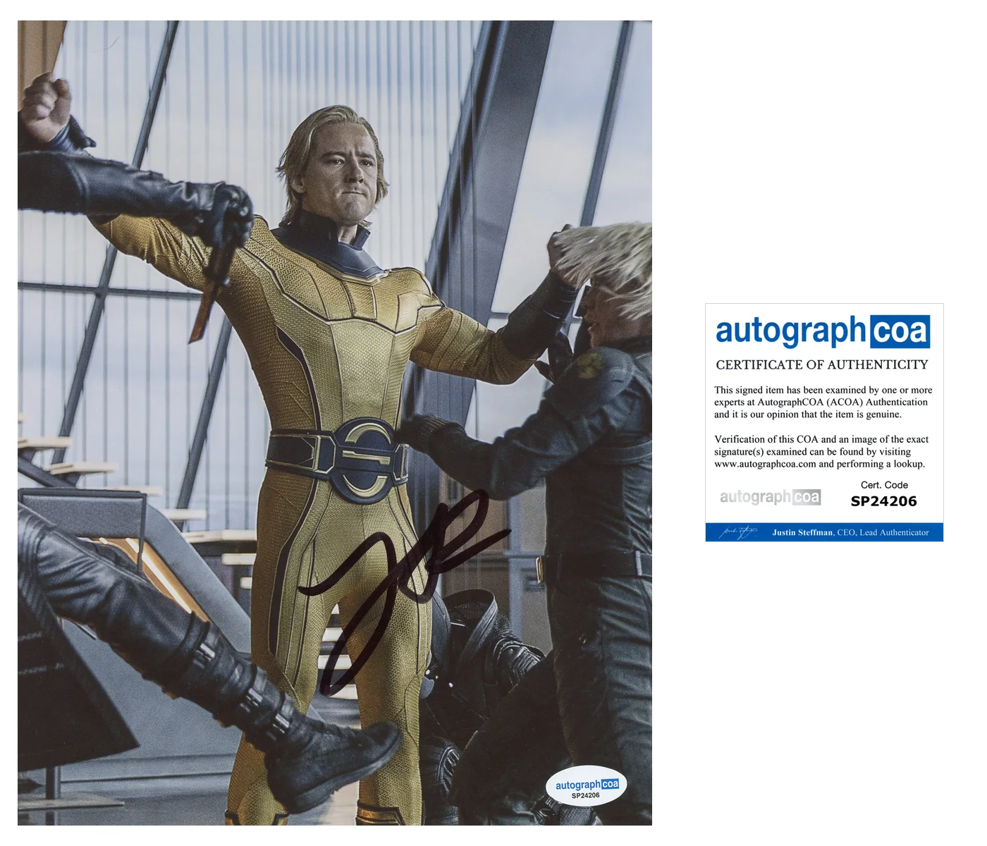 Lewis Pullman — Lewis Pullman Signed Autographed THUNDERBOLTS SENTRY 8x10 Photo PROOF ACOA C