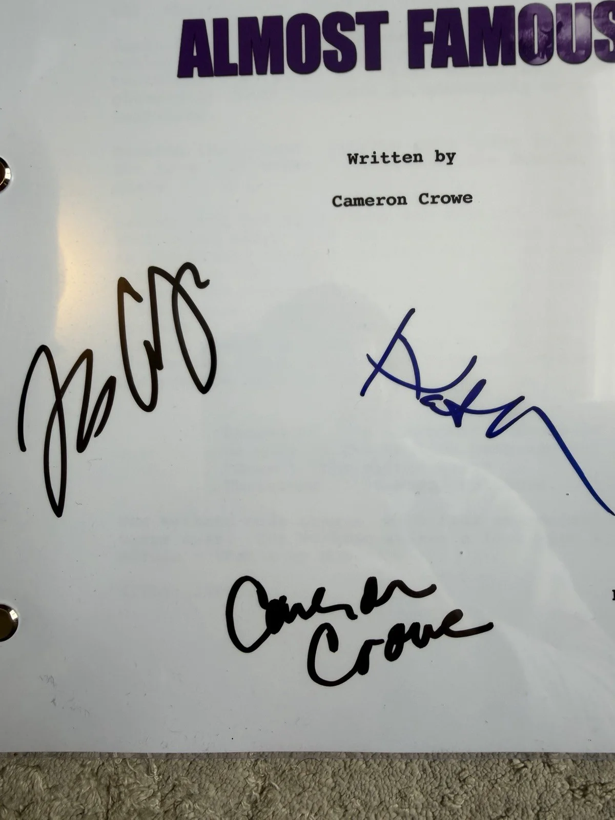 Almost Famous SIGNED Script - Crowe, Hudson, Crudup - BAS, изображение 3