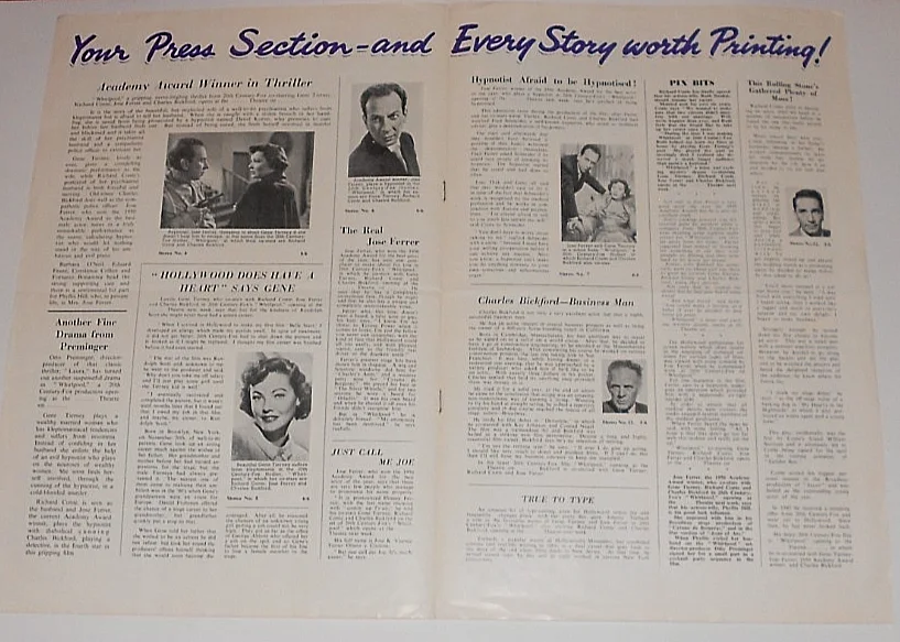 WHIRLPOOL. 1950 FILM NOIR. GENE TERNEY. ORIGINAL UK CAMPAIGN PRESS BOOK., изображение 3