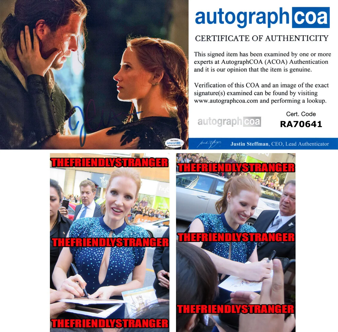 JESSICA CHASTAIN — Jessica Chastain signed Autographed "THE HUNTSMAN" 8x10 Photo Proof ACOA COA
