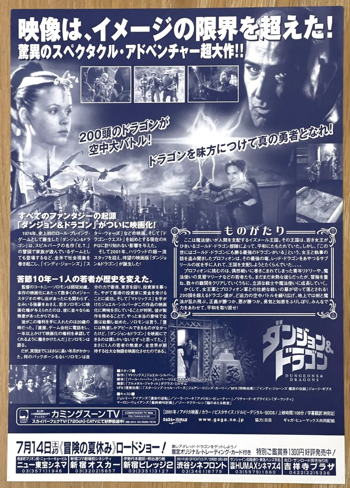 Dungeons and Dragons - 2000 japan Chirashi movie flyer mini poster B5 size, изображение 2