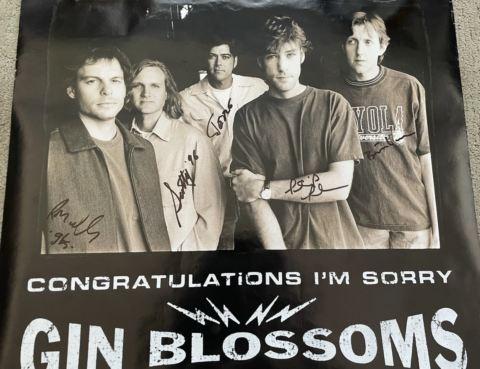 GIN BLOSSOMS Autograph Poster for "Congratulations I'm Sorry" signed by '96 Band, image 3