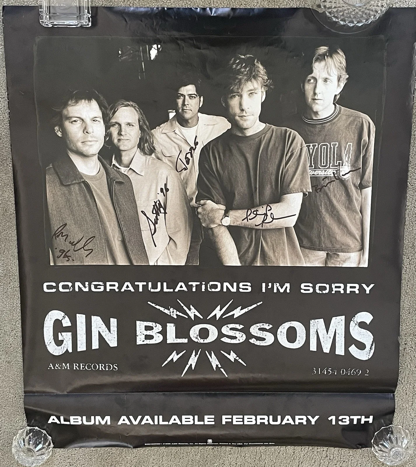 GIN BLOSSOMS Autograph Poster for "Congratulations I'm Sorry" signed by '96 Band, image 5