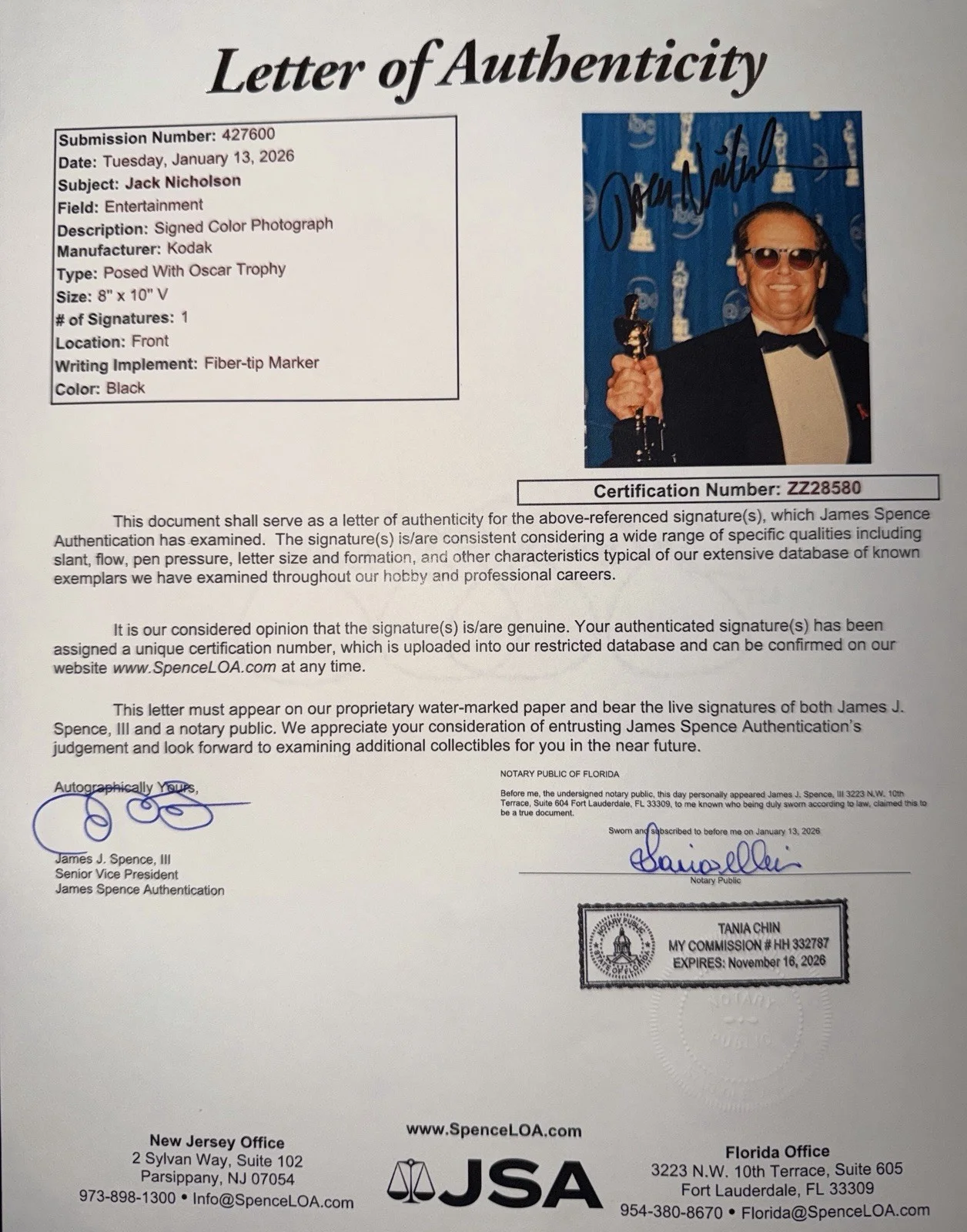 Jack Nicholson Signed 8x10 Photo JSA LOA Academy Award Oscar Winning Actor, image 3