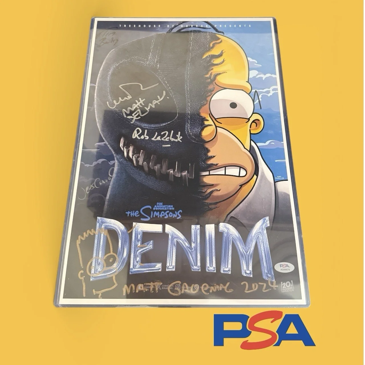 Matt Groening — MATT GROENING SIGNED THE SIMPSONS TREEHOUSE OF HORROR DENIM SDCC POSTER 2024 PSA, изображение 2