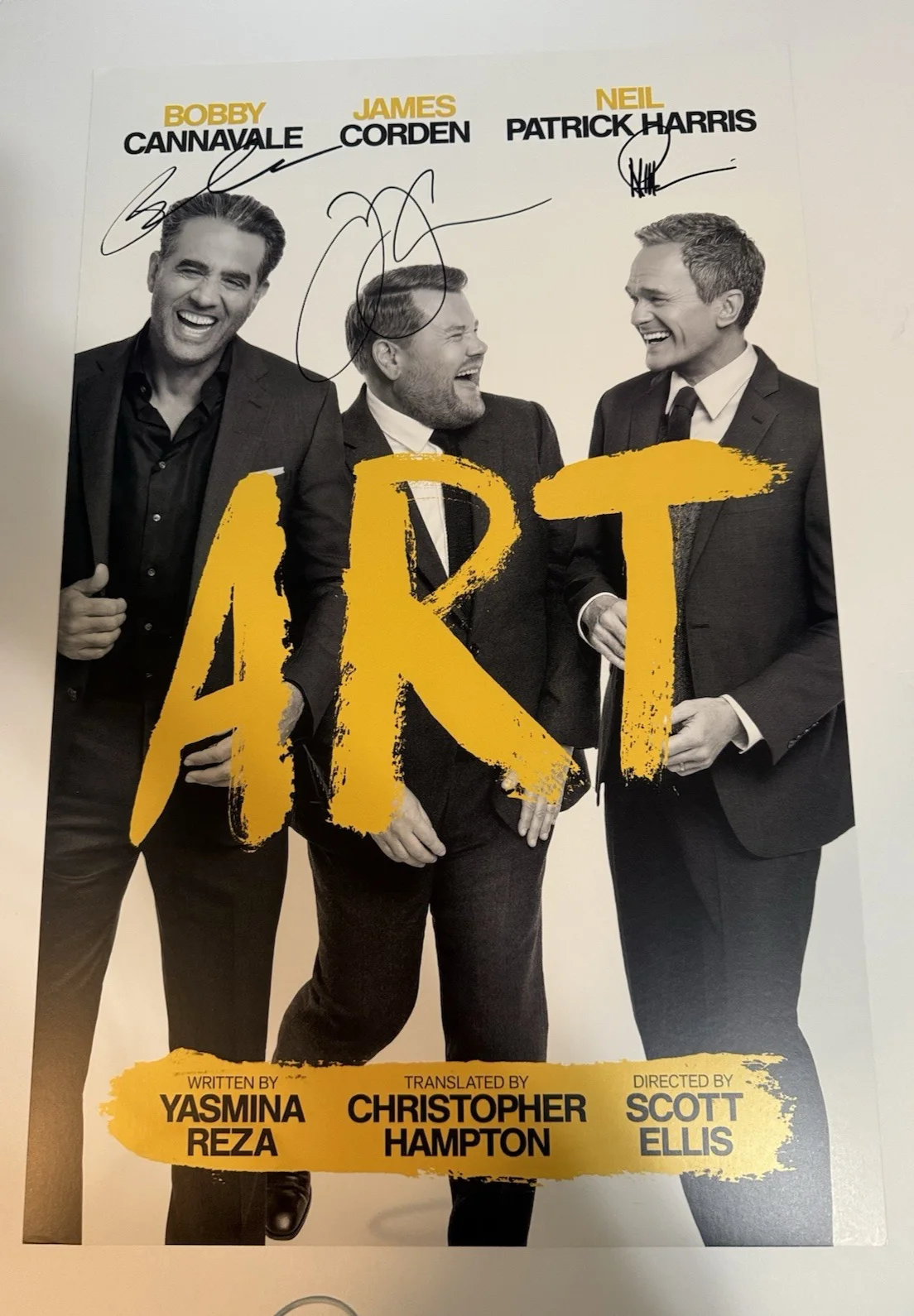 James Corden, Neil Patrick Harris, Bobby Cannavale — Art Signed Broadway Window Card Poster James Corden Neil Patrick Harris Bobby C