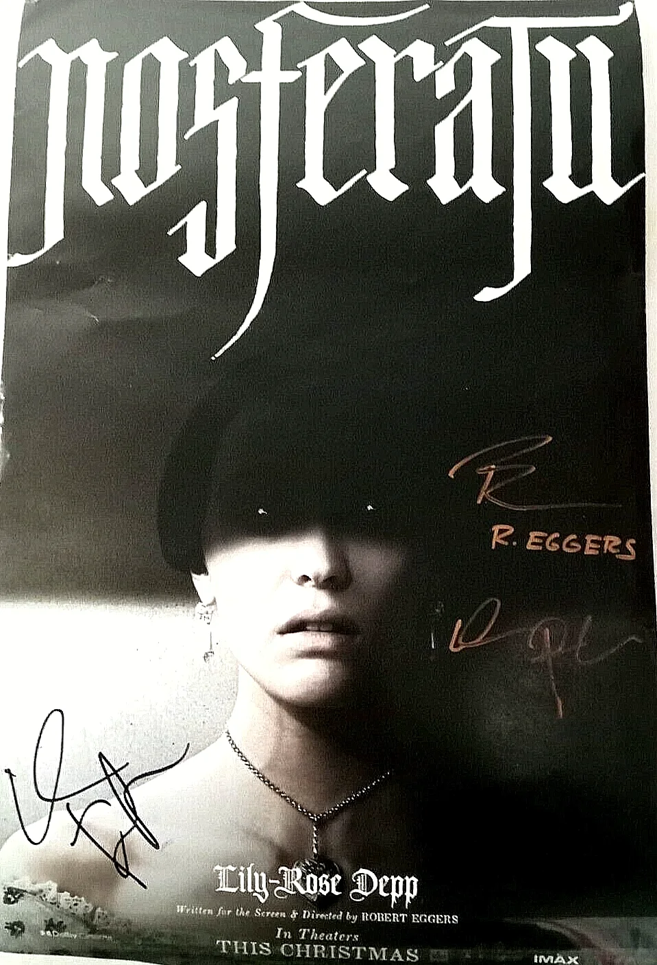 Robert Eggers, William Dafoe — ROBERT EGGERS, WILLEM DAFOE SIGNED NOSFERATU 11x17 ORIGINAL MOVIE POSTER - PROOF