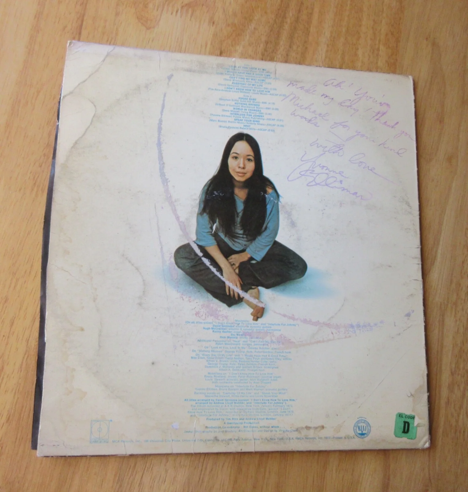 Autographed/Signed YVONNE ELLIMAN LP (1972) **See Pix!**, image 2