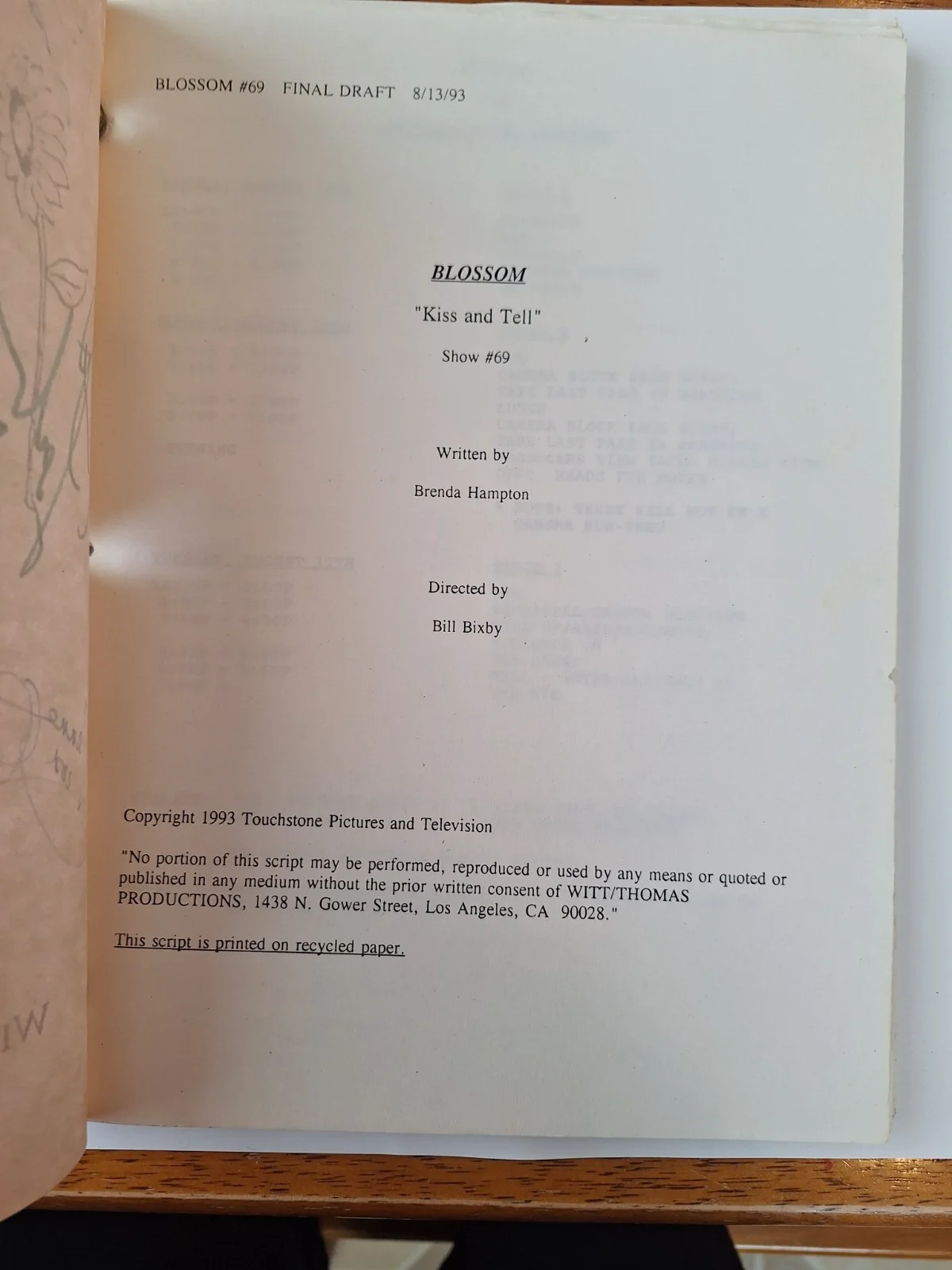 Blossom Television Script Final Draft 1993 "Kiss and Tell" Signed by 7, image 2