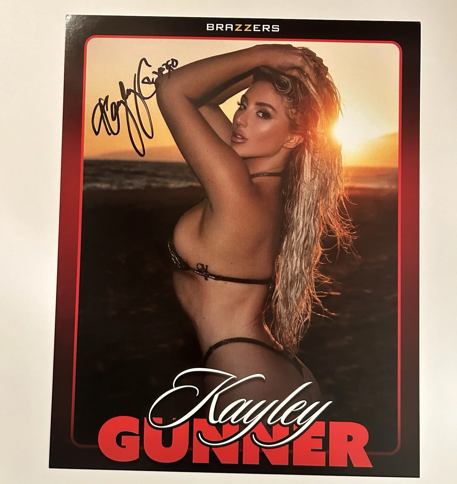 Kayley Gunner — Kayley Gunner Adult Star Brazzers Signed 8x10 Photo Card AVN Proof Pic