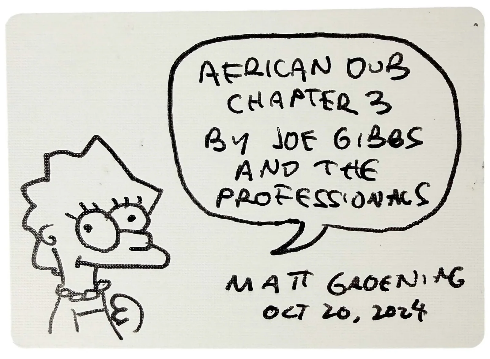 Matt Groening — Matt Groening signed & sketched 2.5x3.5 Blank Card Lisa JSA Authentication, изображение 2
