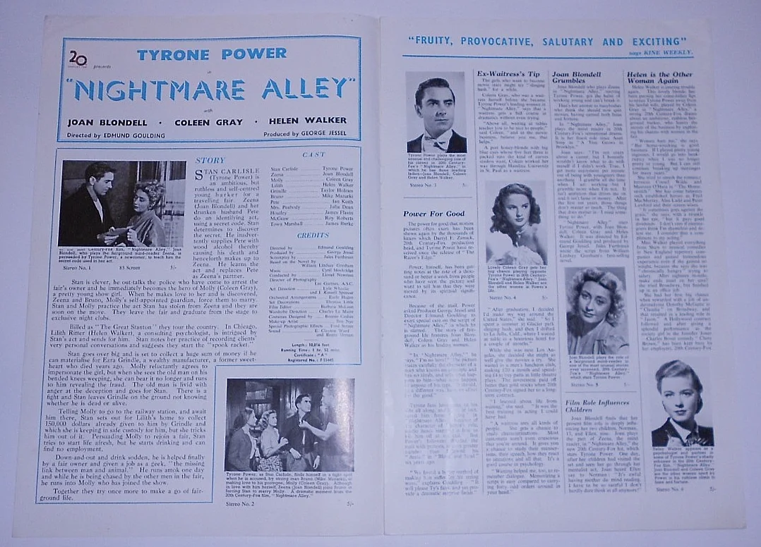 NIGHTMARE ALLEY. 1947 FILM NOIR. TYRONE POWER. ORIGINAL UK CAMPAIGN PRESS BOOK., изображение 2